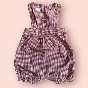 y2k 90s Vtg Baby Gap Bubble Overalls Romper Boys Red Gingham Plaid Wagon Newborn